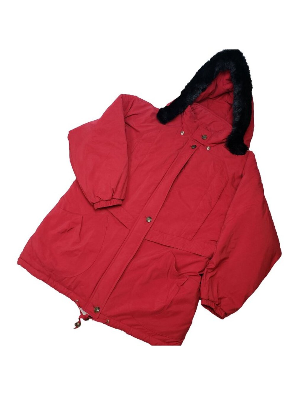 Norm Thompson Women's Quilted Down Red/Black Hooded Coat Sz XL 90's VTG NWT